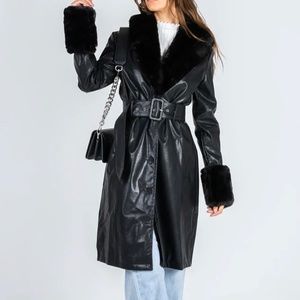 BROOKLYN FAUX LEATHER LONG COAT BLACK